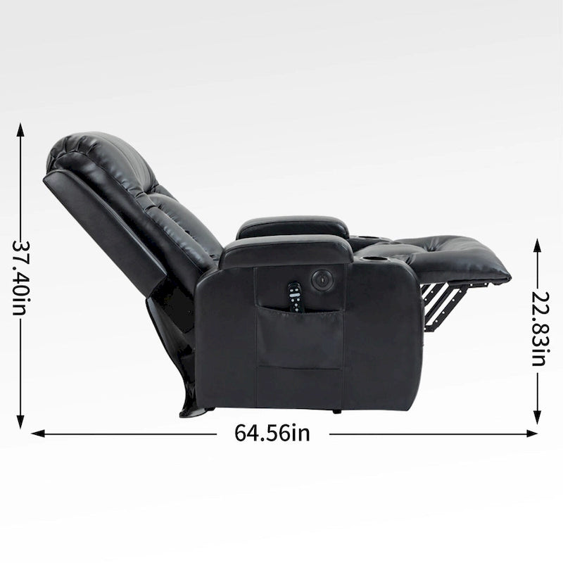 Black PU Leather Power Lift Recliner, 8-Point Massage, Heated, USB