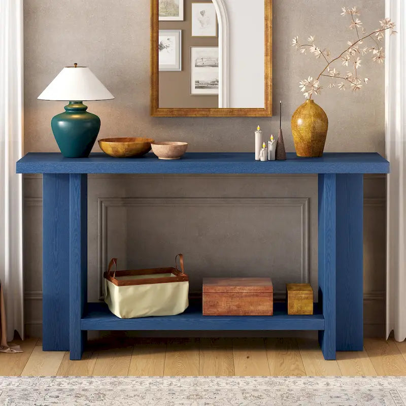 Vintage-Inspired Console Table, Ash Wood Veneer with T-Leg Design for Study, Entryway, Hallway, Living Room
