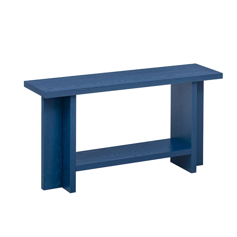 Vintage-Inspired Console Table, Ash Wood Veneer with T-Leg Design for Study, Entryway, Hallway, Living Room