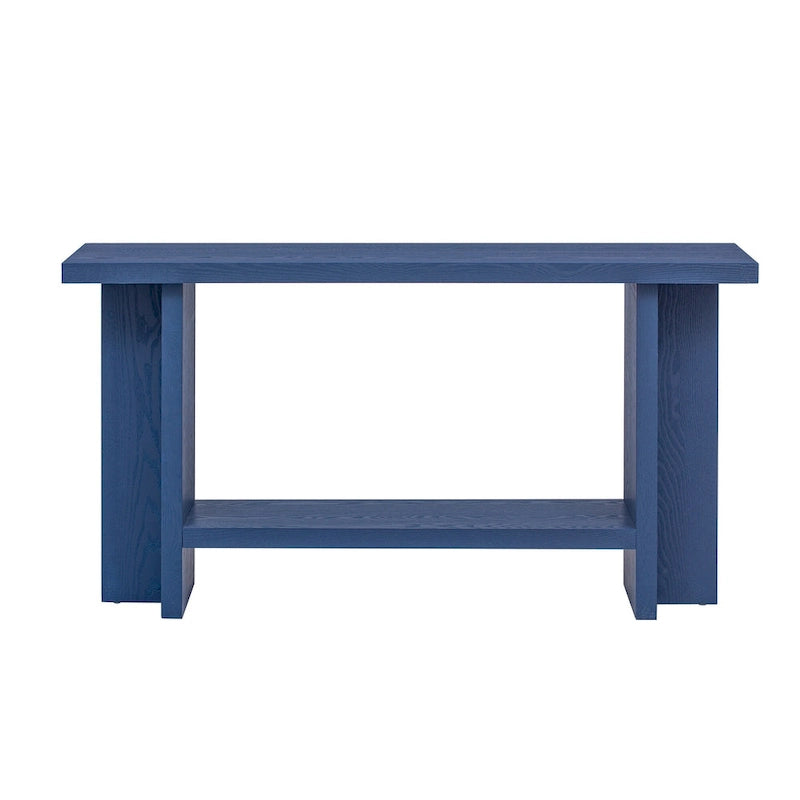 Vintage-Inspired Console Table, Ash Wood Veneer with T-Leg Design for Study, Entryway, Hallway, Living Room