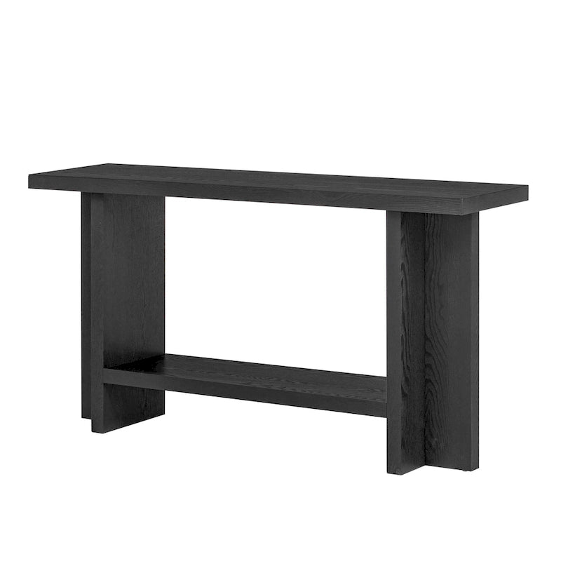Vintage-Inspired Console Table, Ash Wood Veneer with T-Leg Design for Study, Entryway, Hallway, Living Room