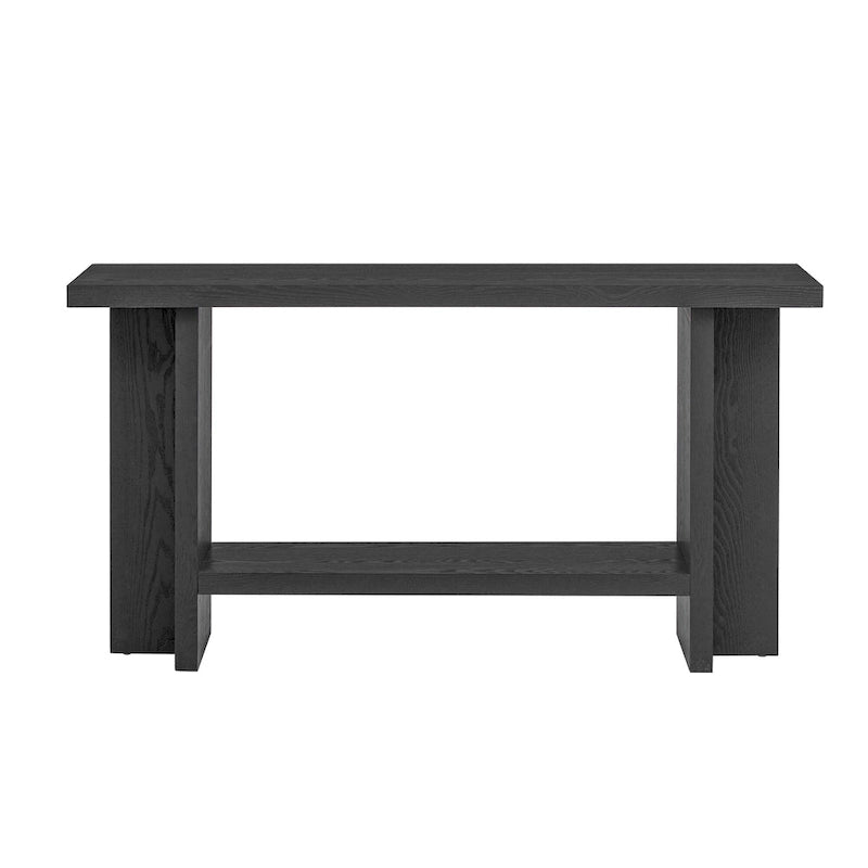 Vintage-Inspired Console Table, Ash Wood Veneer with T-Leg Design for Study, Entryway, Hallway, Living Room