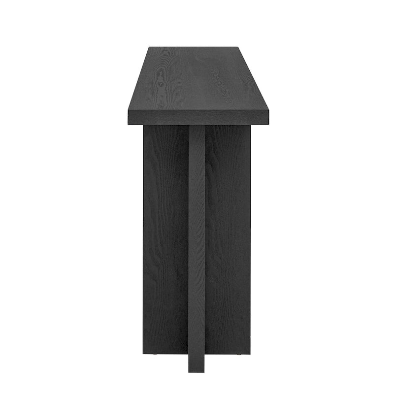 Vintage-Inspired Console Table, Ash Wood Veneer with T-Leg Design for Study, Entryway, Hallway, Living Room