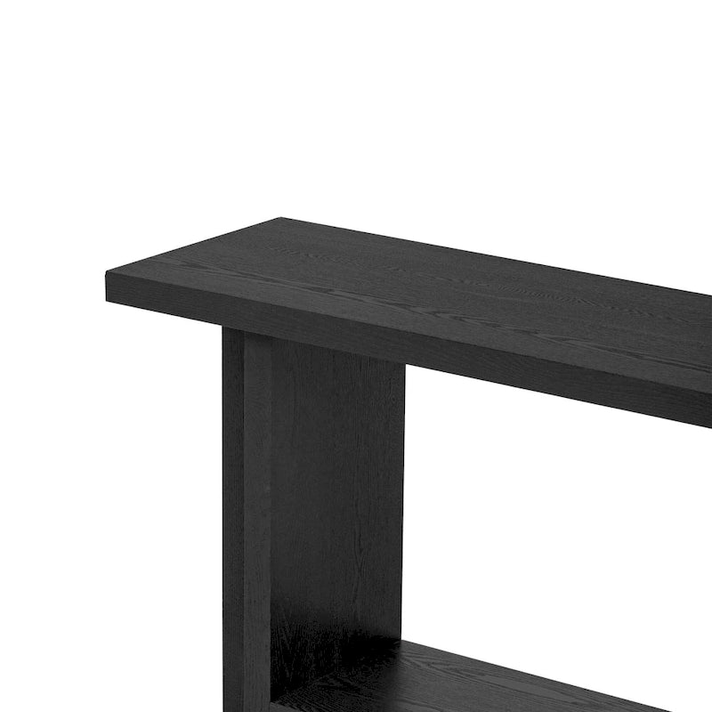 Vintage-Inspired Console Table, Ash Wood Veneer with T-Leg Design for Study, Entryway, Hallway, Living Room