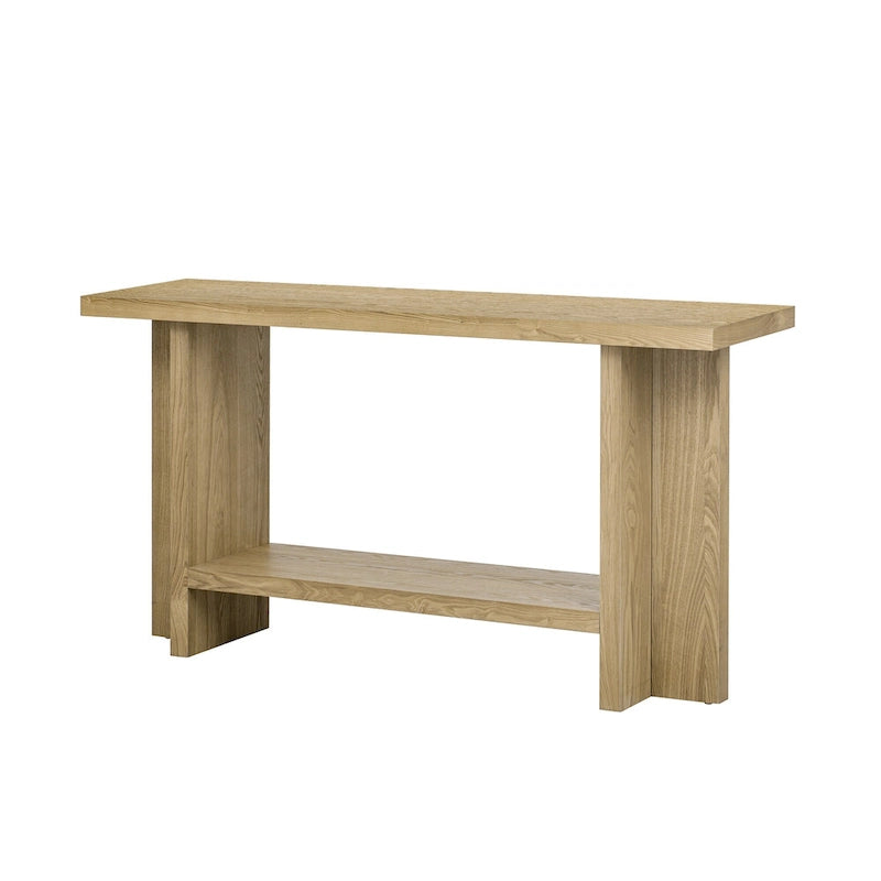 Vintage-Inspired Console Table, Ash Wood Veneer with T-Leg Design for Study, Entryway, Hallway, Living Room