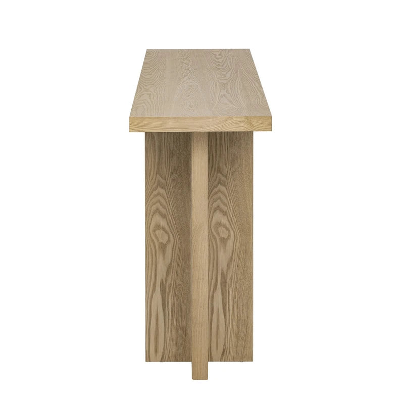 Vintage-Inspired Console Table, Ash Wood Veneer with T-Leg Design for Study, Entryway, Hallway, Living Room