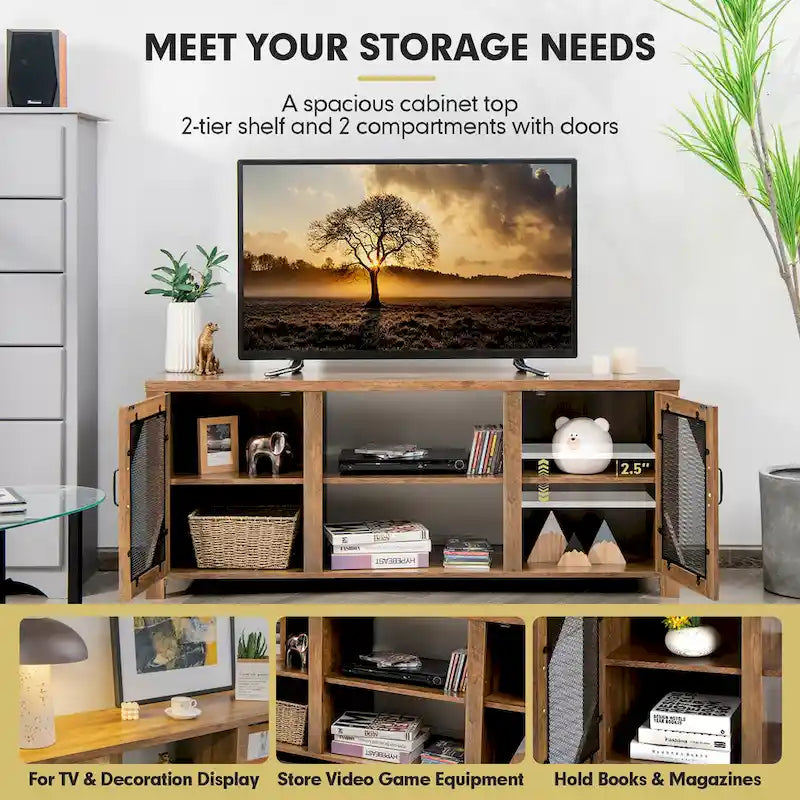 TV Stand Entertainment Media Center for TVs up to 65 w/Steel - 58 x 15.5 x 24
