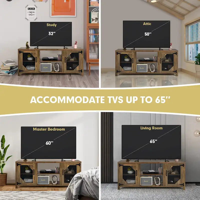 TV Stand Entertainment Media Center for TVs up to 65 w/Steel - 58 x 15.5 x 24
