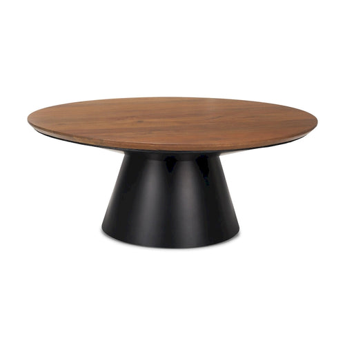 40 Brown and Black Solid Wood and Iron Round Pedestal Coffee Table - 40' X '16.5' X '40