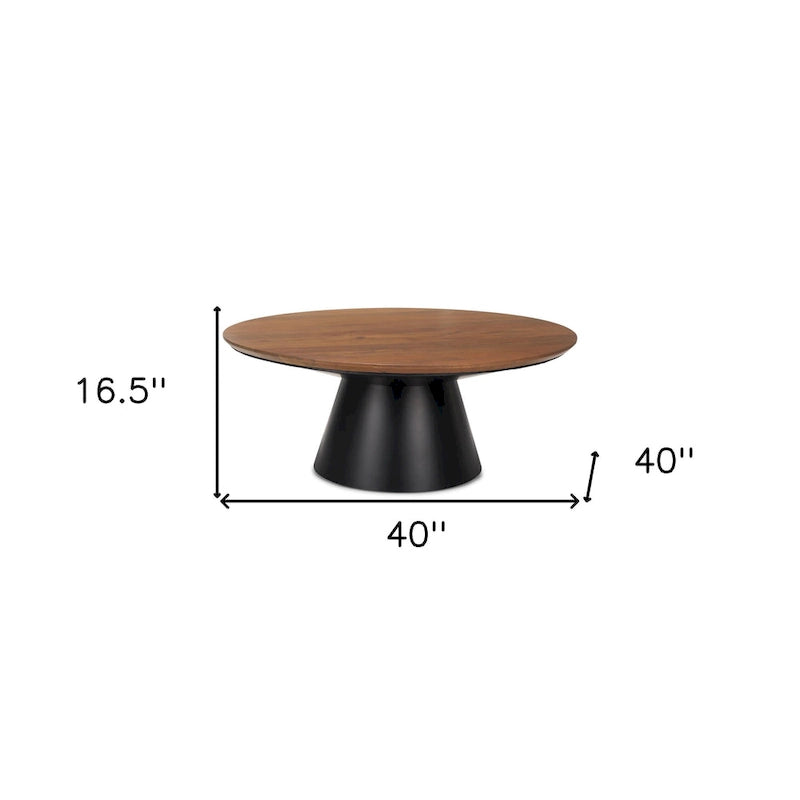 40 Brown and Black Solid Wood and Iron Round Pedestal Coffee Table - 40' X '16.5' X '40