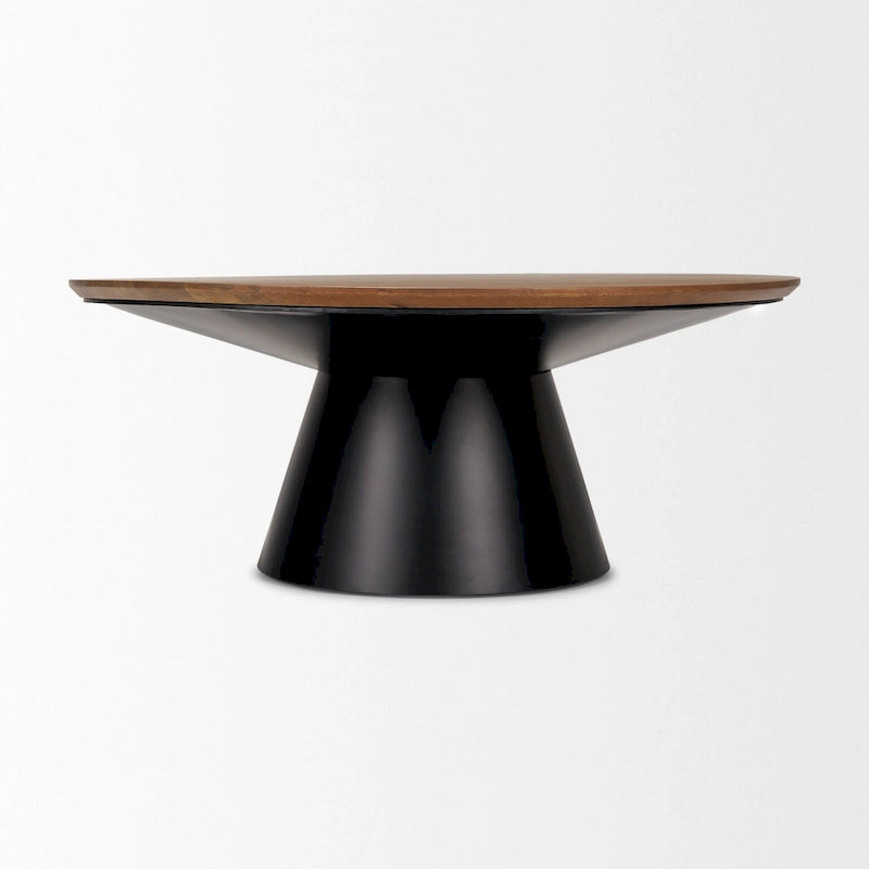 40 Brown and Black Solid Wood and Iron Round Pedestal Coffee Table - 40' X '16.5' X '40