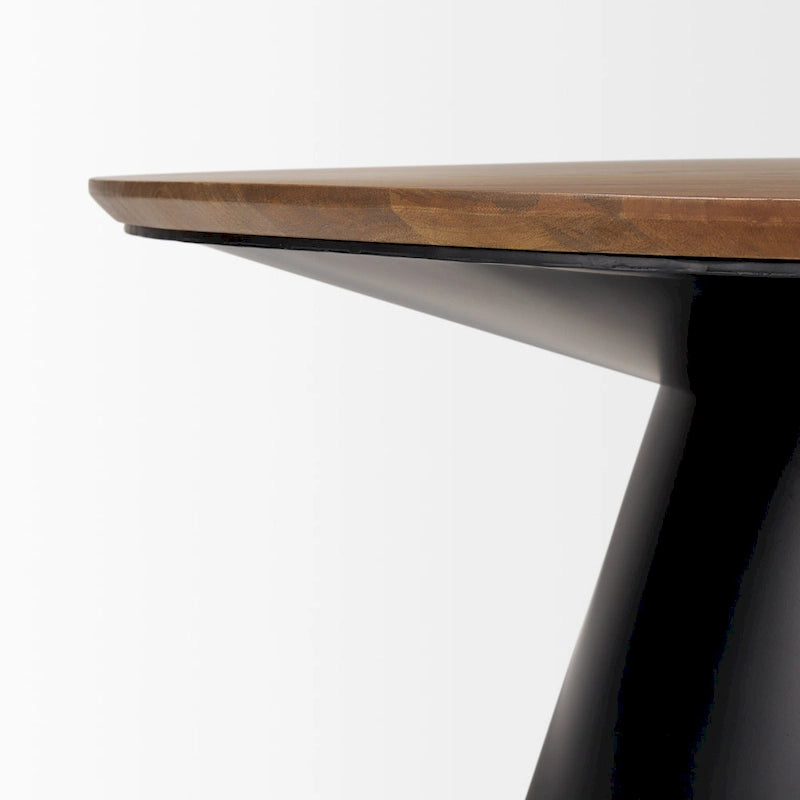 40 Brown and Black Solid Wood and Iron Round Pedestal Coffee Table - 40' X '16.5' X '40