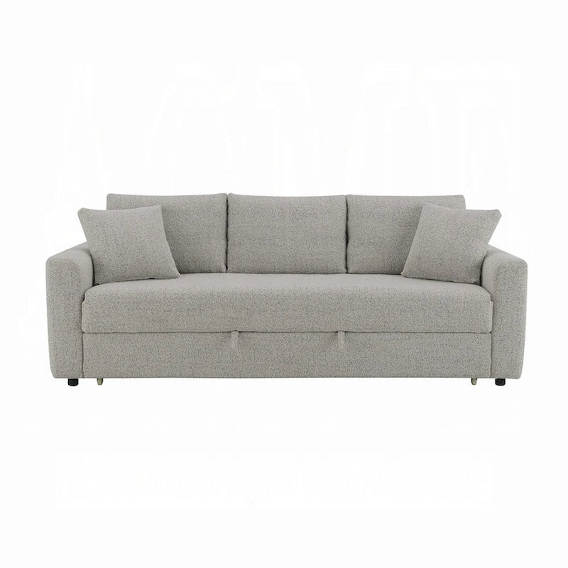 Sleeper Sofa, Full Fold Out Bed, 2 Pillows, Gray Boucle, 89 Inch