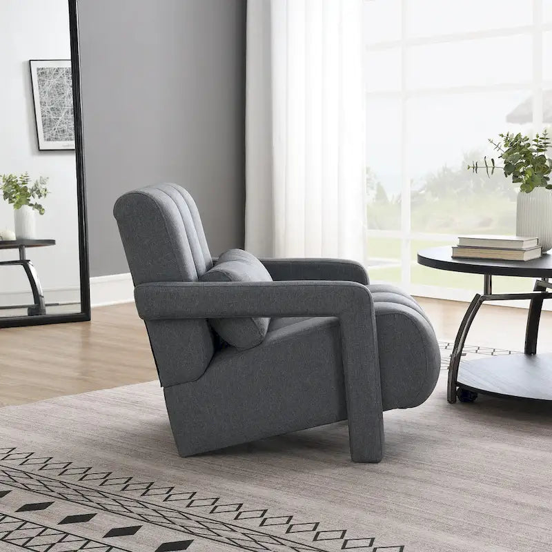 Dark Grey Modern 27.5 Upholstered Accent Chair with Pillow and High-Density Foam for Living Room