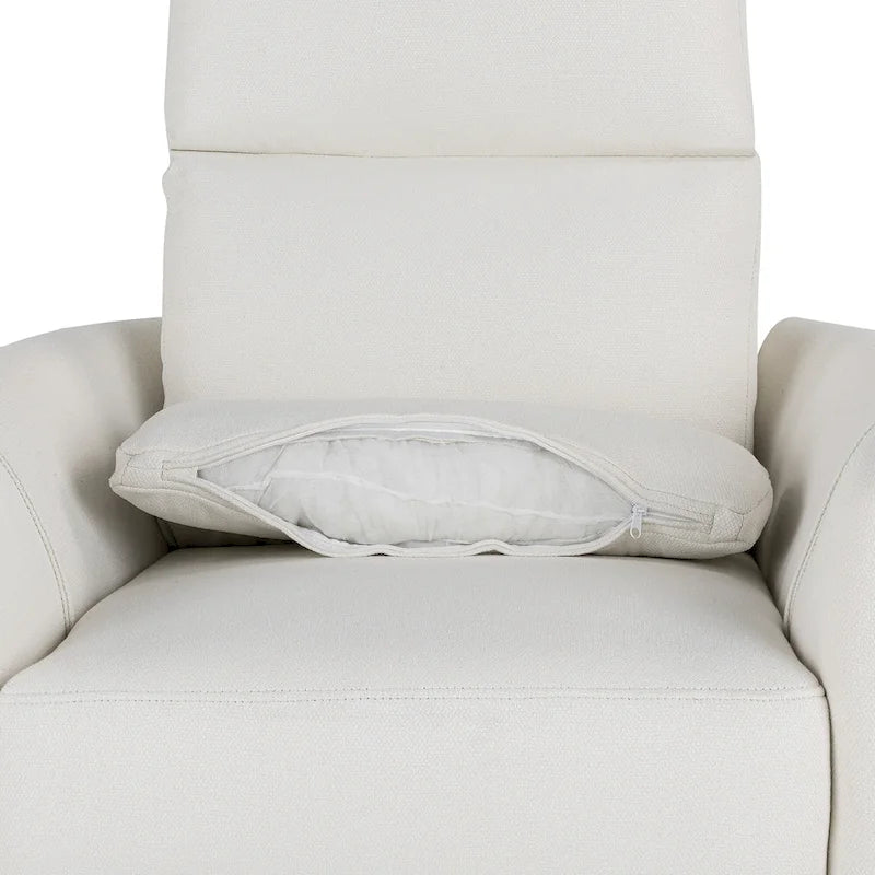 Beige Upholstered Swivel Rocker Recliner with Manual Recline, 360 Swivel, and Two Removable Cushions