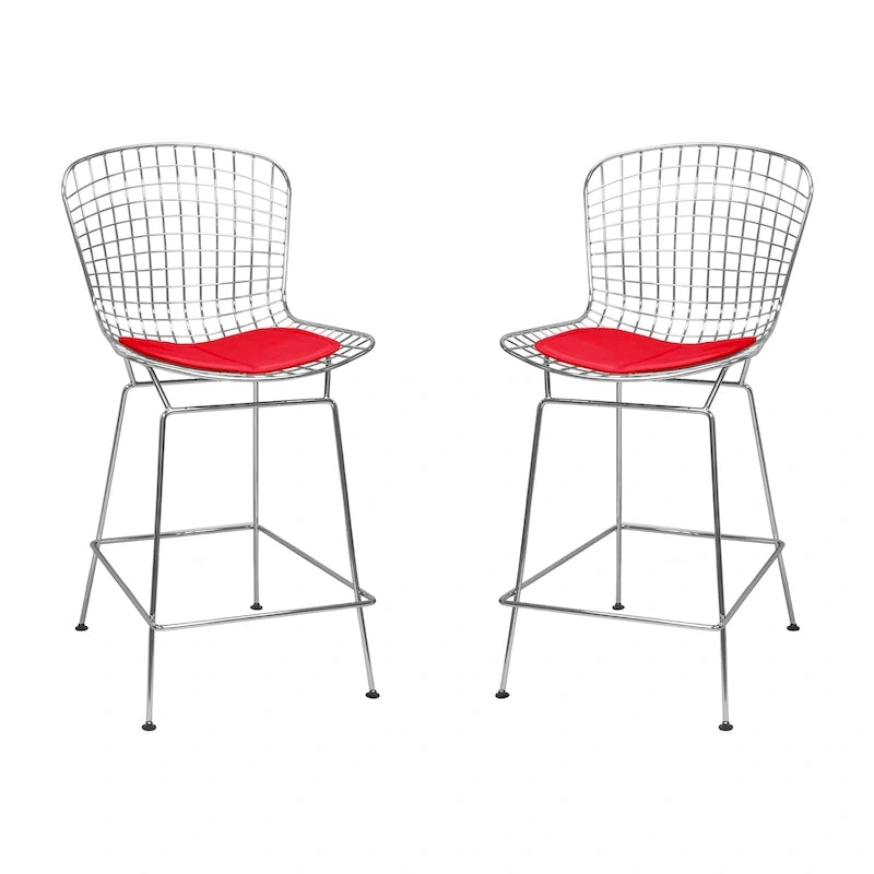 Mid Century Modern Chrome Wire Counter Stool (Set of 2) - N/A