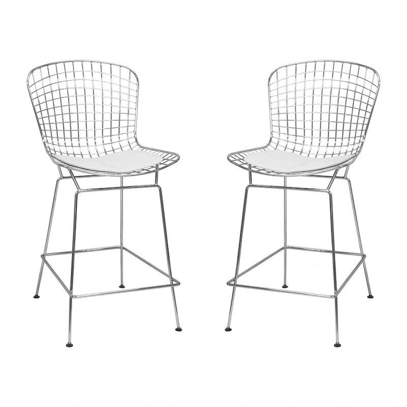 Mid Century Modern Chrome Wire Counter Stool (Set of 2) - N/A