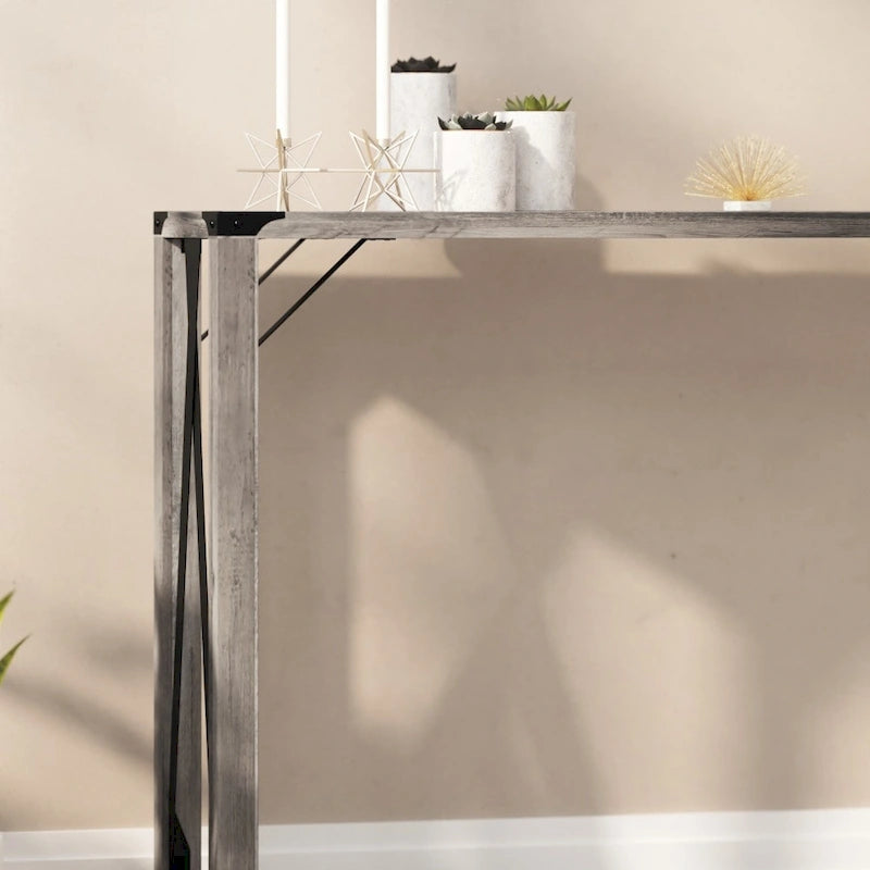 2-Tier Console Table with Metal Side Braces and Corner Caps