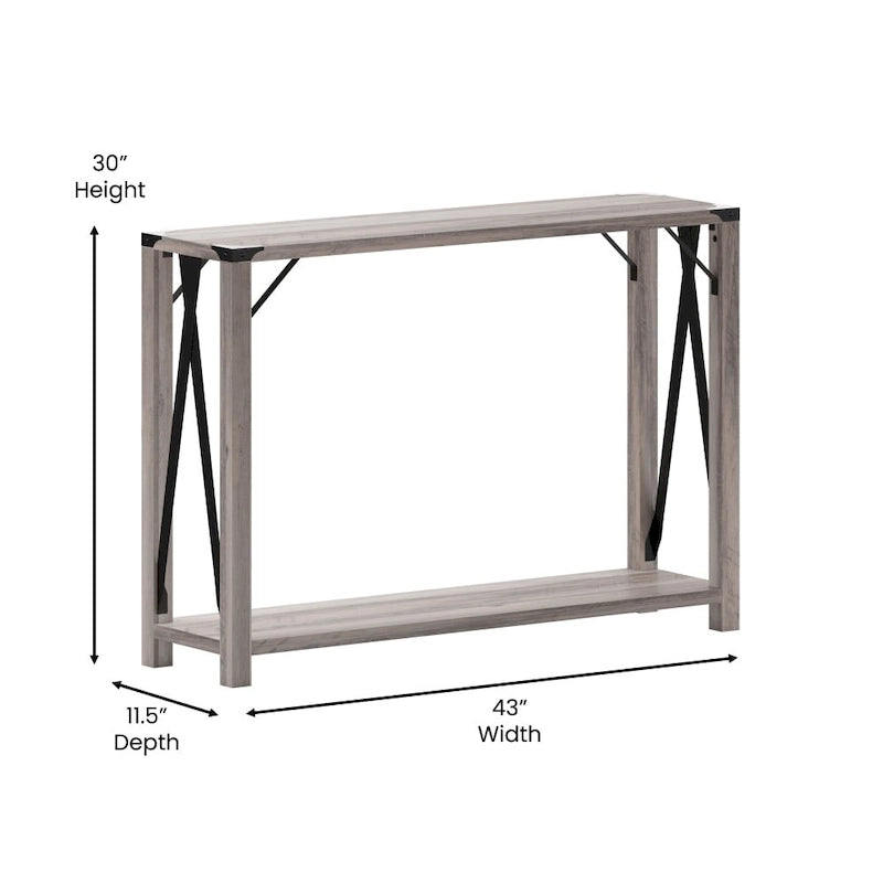 2-Tier Console Table with Metal Side Braces and Corner Caps