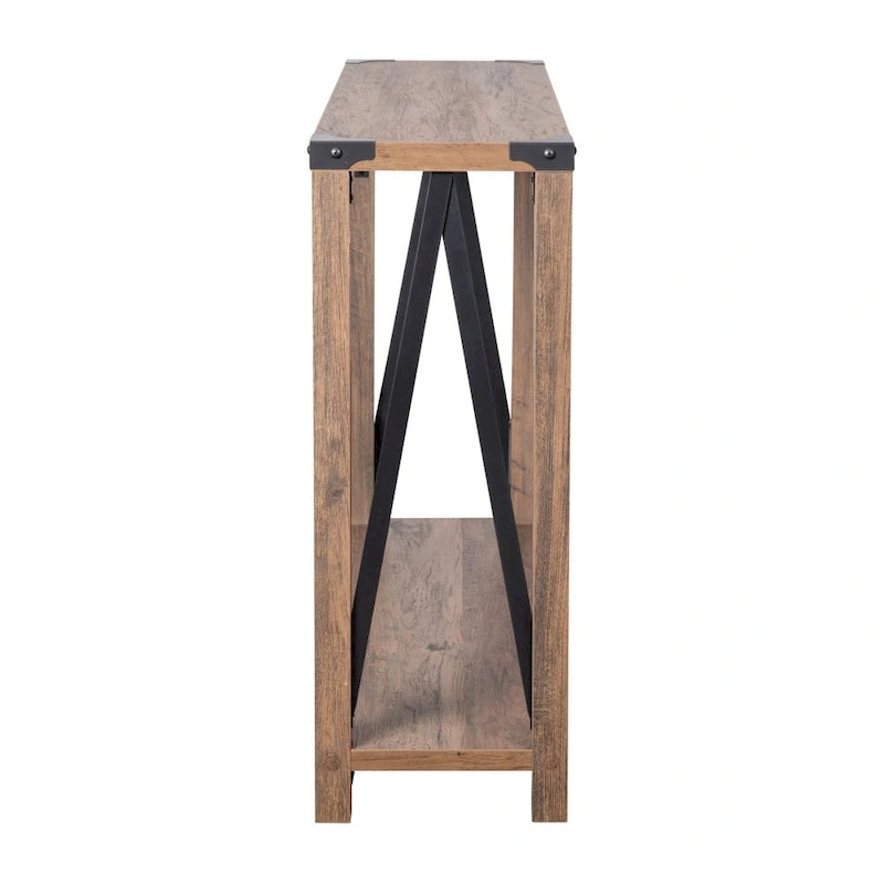 2-Tier Console Table with Metal Side Braces and Corner Caps