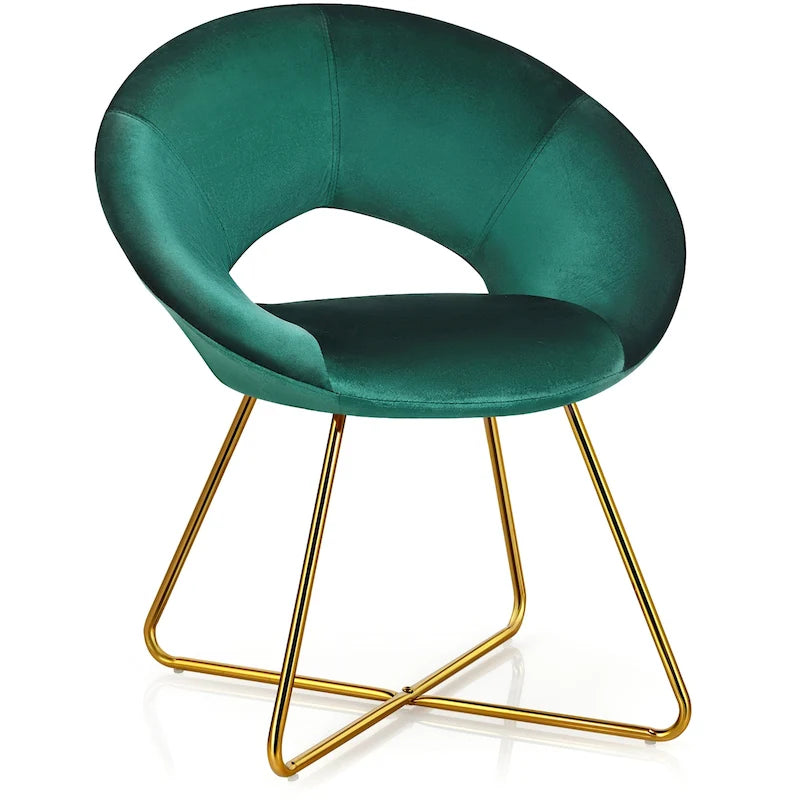 Modern Velvet Accent Chair Upholstered Vanity Chair w/Golden