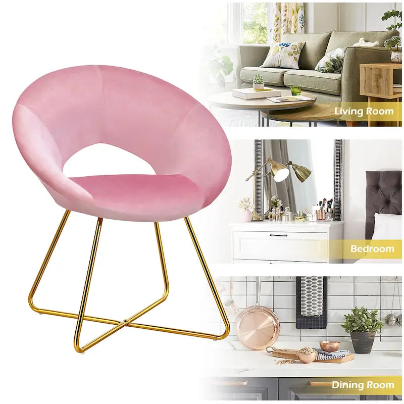 Modern Velvet Accent Chair Upholstered Vanity Chair w/Golden
