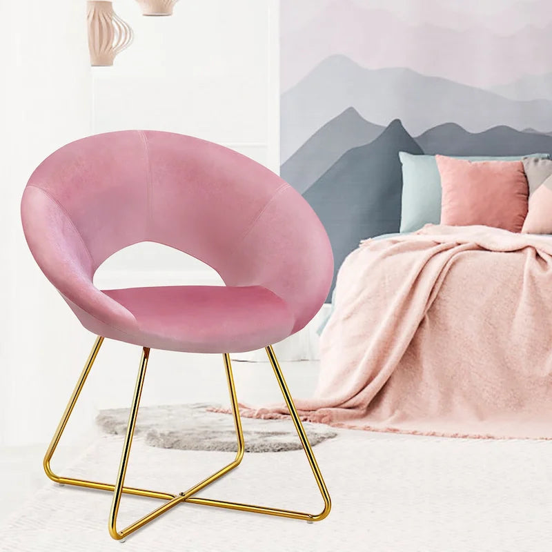 Modern Velvet Accent Chair Upholstered Vanity Chair w/Golden