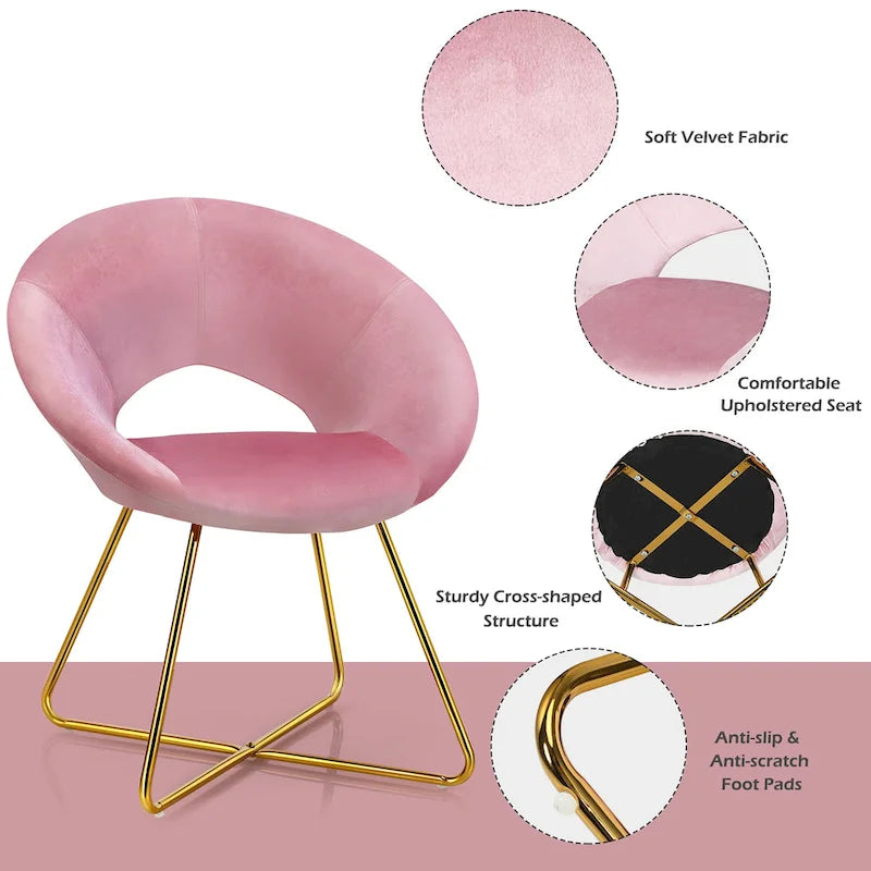 Modern Velvet Accent Chair Upholstered Vanity Chair w/Golden