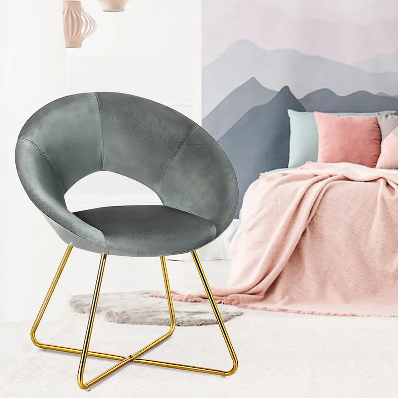 Modern Velvet Accent Chair Upholstered Vanity Chair w/Golden