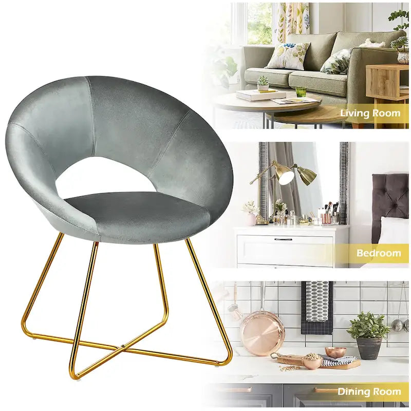 Modern Velvet Accent Chair Upholstered Vanity Chair w/Golden