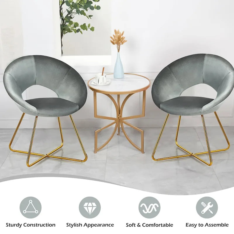 Modern Velvet Accent Chair Upholstered Vanity Chair w/Golden