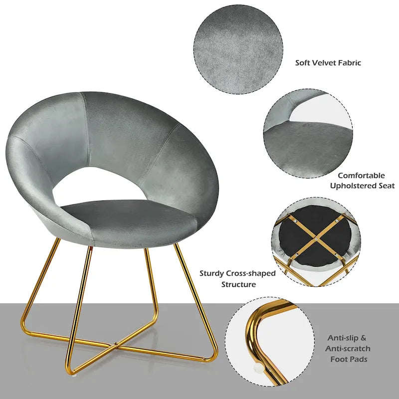 Modern Velvet Accent Chair Upholstered Vanity Chair w/Golden