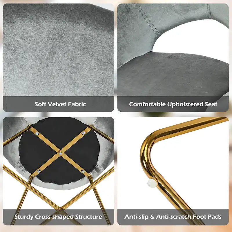 Modern Velvet Accent Chair Upholstered Vanity Chair w/Golden