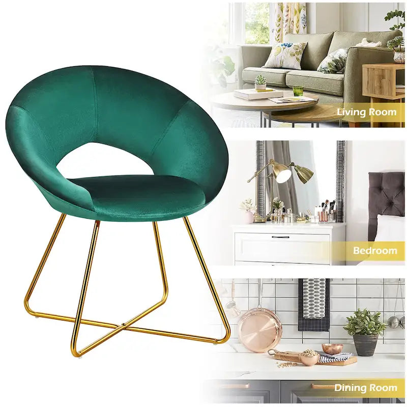 Modern Velvet Accent Chair Upholstered Vanity Chair w/Golden