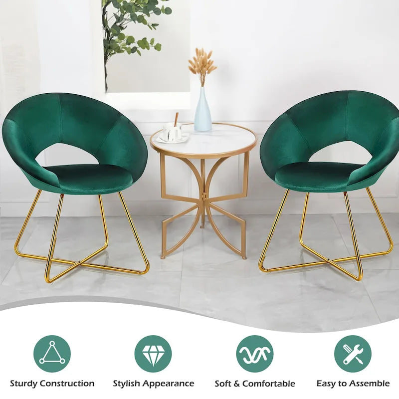 Modern Velvet Accent Chair Upholstered Vanity Chair w/Golden