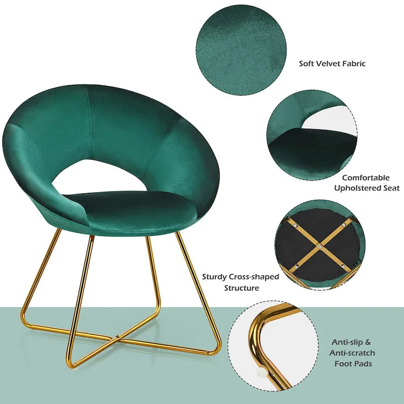 Modern Velvet Accent Chair Upholstered Vanity Chair w/Golden