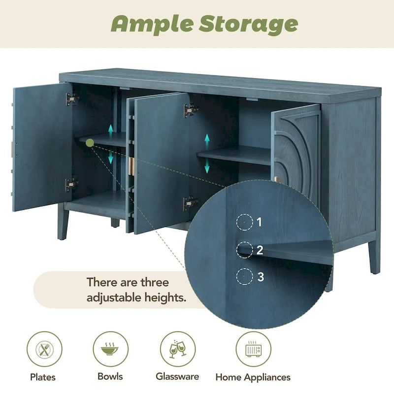 Retro Sideboard door with Circular Groove Design cabinets - N/A