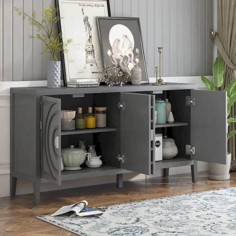 Retro Sideboard door with Circular Groove Design cabinets - N/A
