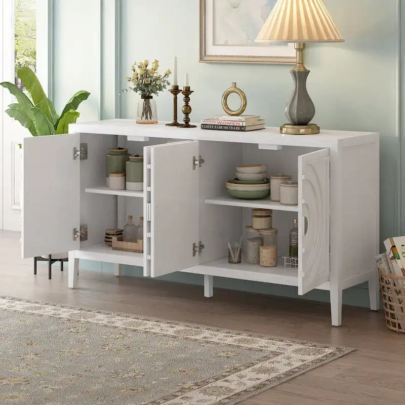Retro Sideboard door with Circular Groove Design cabinets - N/A