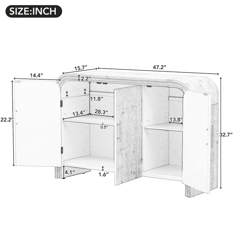 Retro Minimalist Curved Sideboard with Gold Handles - N/A
