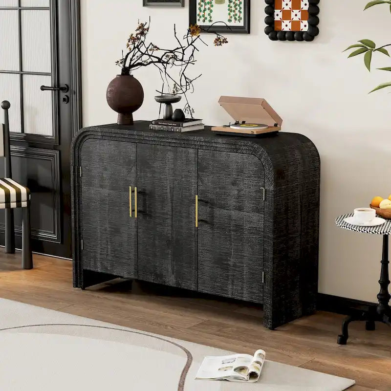 Retro Minimalist Curved Sideboard with Gold Handles - N/A