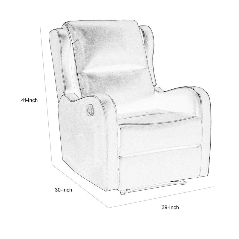 39 Inch Glider Manual Recliner Chair, Off White Faux Leather