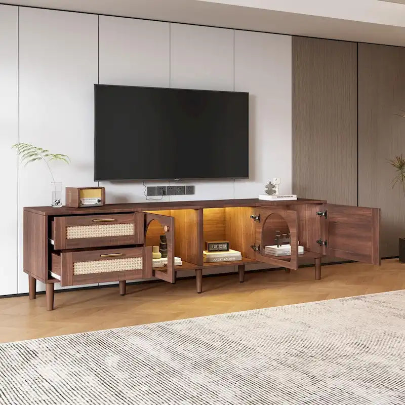 TV Stand with 3 Cabinets & 2 Drawers, Media Console Table for TVs up to 80, LED Light Entertainment Center, TV cabinet