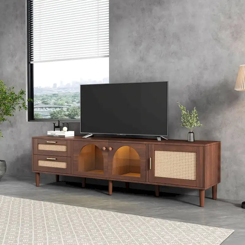 TV Stand with 3 Cabinets & 2 Drawers, Media Console Table for TVs up to 80, LED Light Entertainment Center, TV cabinet