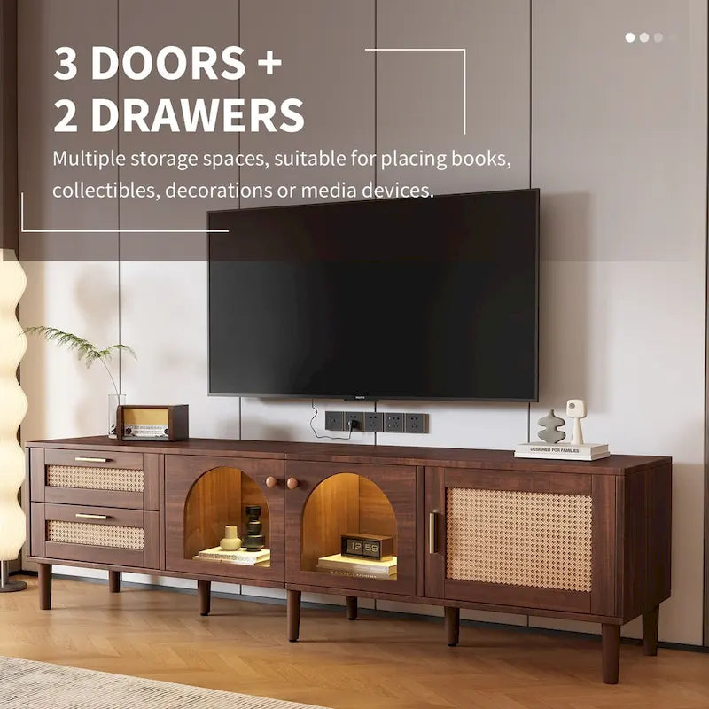 TV Stand with 3 Cabinets & 2 Drawers, Media Console Table for TVs up to 80, LED Light Entertainment Center, TV cabinet
