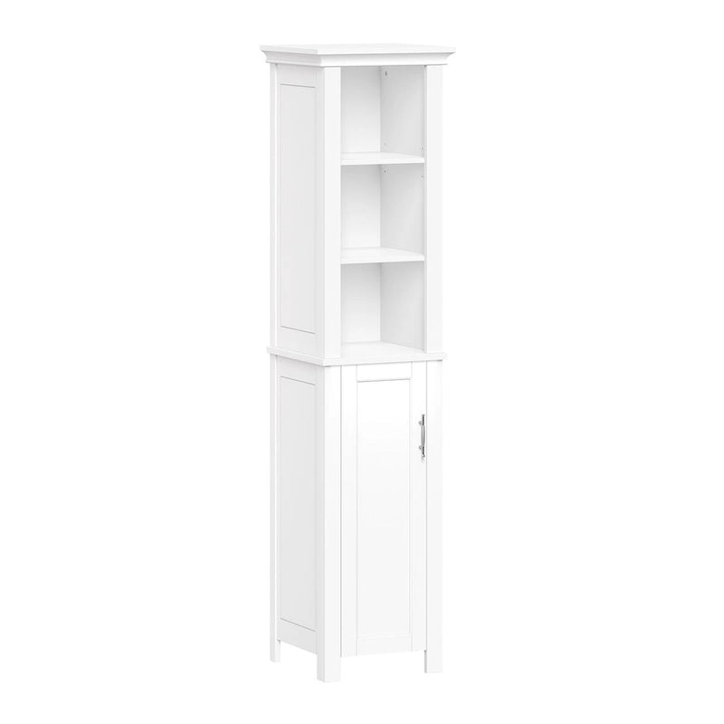 Single Door Tall Bathroom Cabinet Storage Organizer with an Open and Adjustable Shelves - White