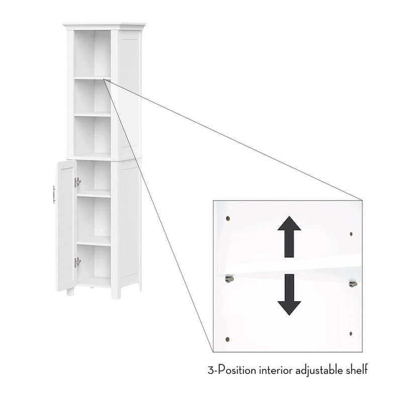 Single Door Tall Bathroom Cabinet Storage Organizer with an Open and Adjustable Shelves - White