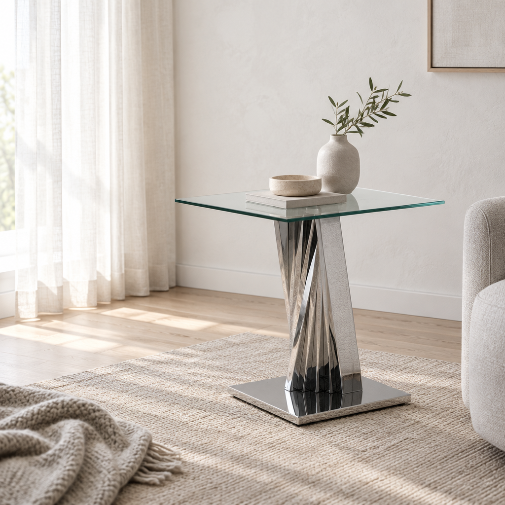 Nordic Style Chrome Glass Side Table